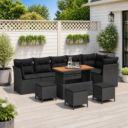 10-Piece Black Outdoor Rattan Sofa Set Specifications and Features