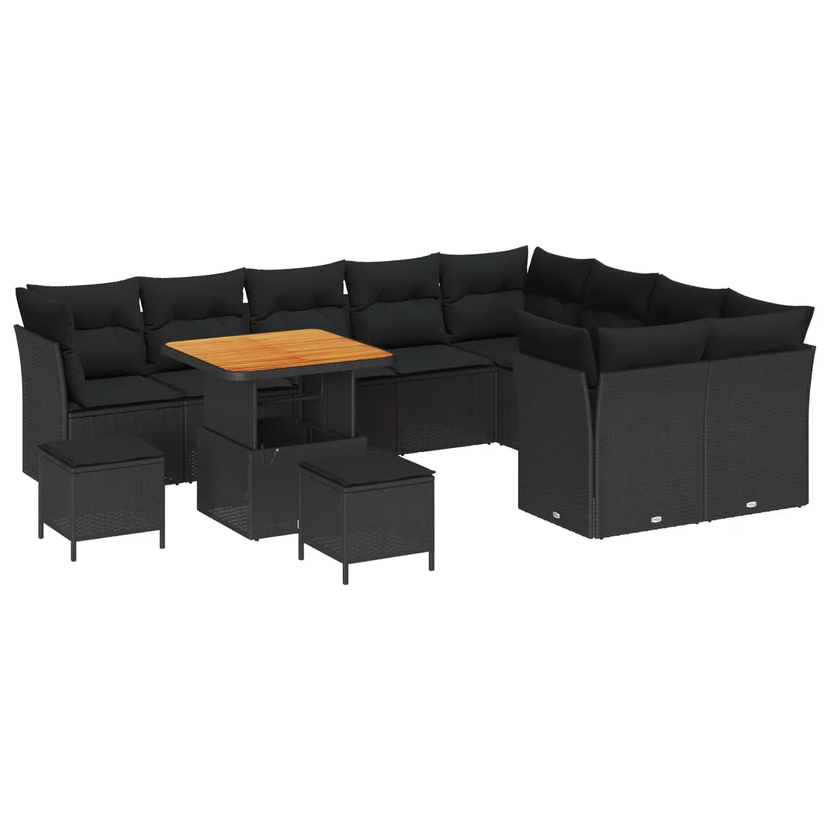Modular Garden Sofa Set Outdoor Seating Black 12 Pieces