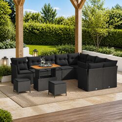 Modular Garden Sofa Set - Black, 12 Pieces with Storage