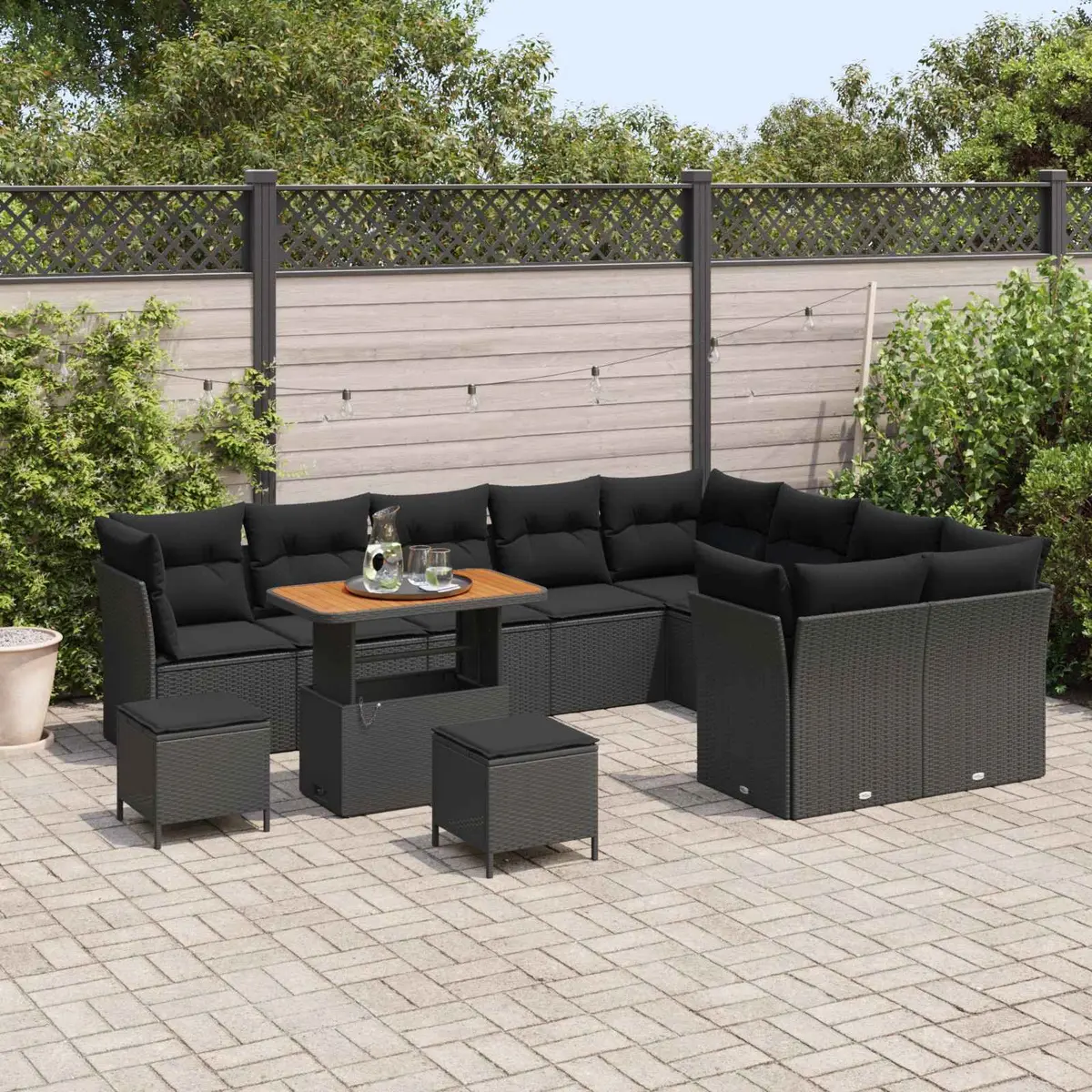 Outdoor Modular Sofa Set Black 12 Pieces for Garden with Storage Cushions