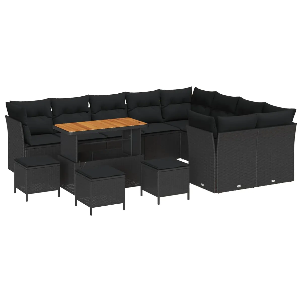 Garden Sofa Set 13 Piece Modular Outdoor Seating with Storage Cushion Black