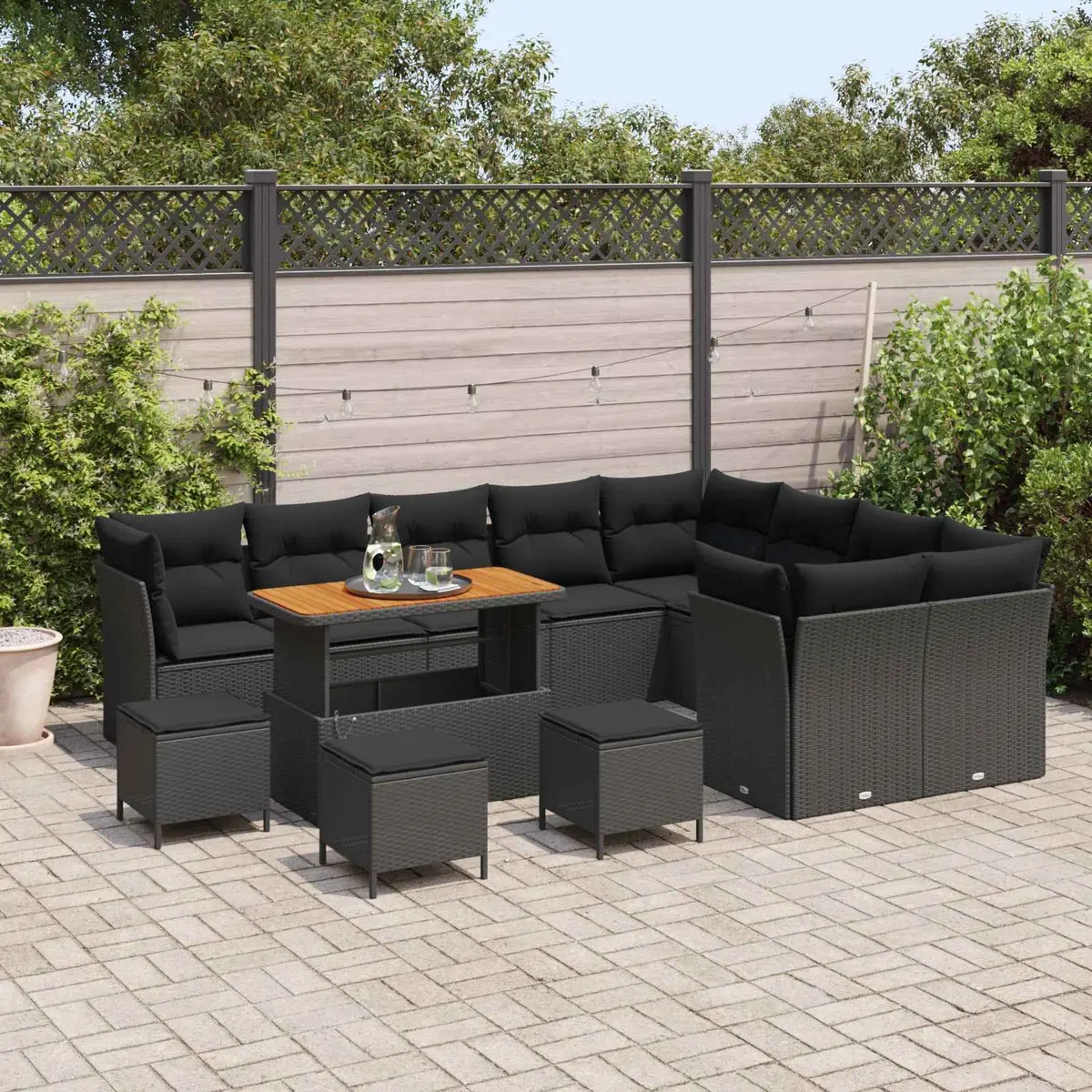 Garden Sofa Set 13 Piece Modular Outdoor Seating with Storage Cushion Black