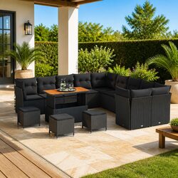 14-Piece Modular Garden Sofa Set with Black Cushions