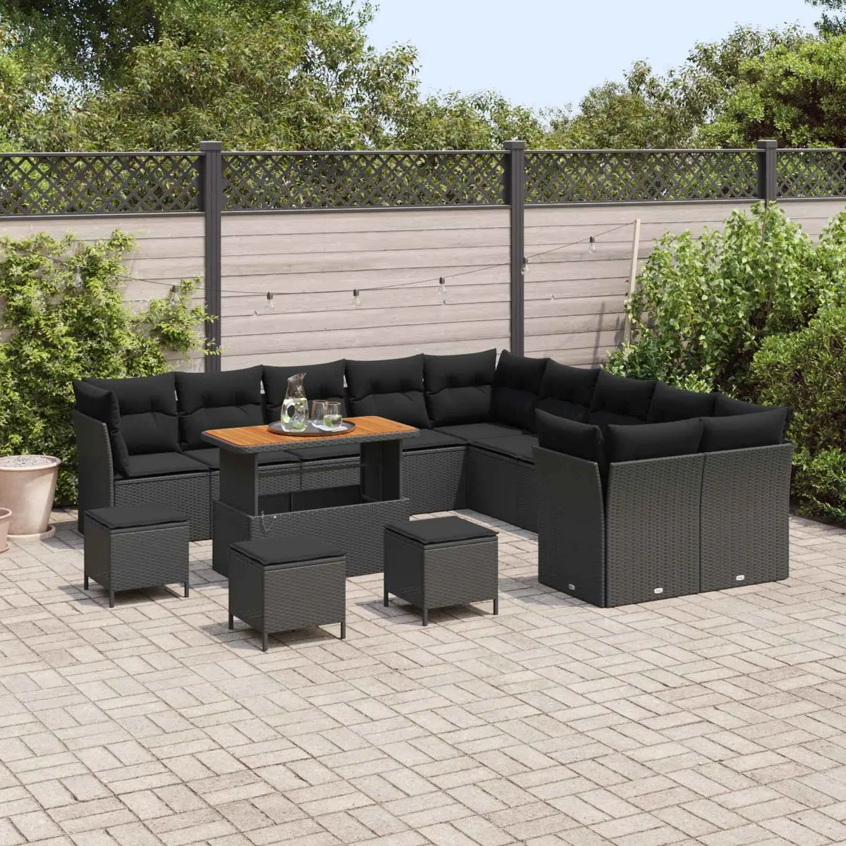 Modular Garden Sofa Set for Outdoor Use 14 Pieces Black