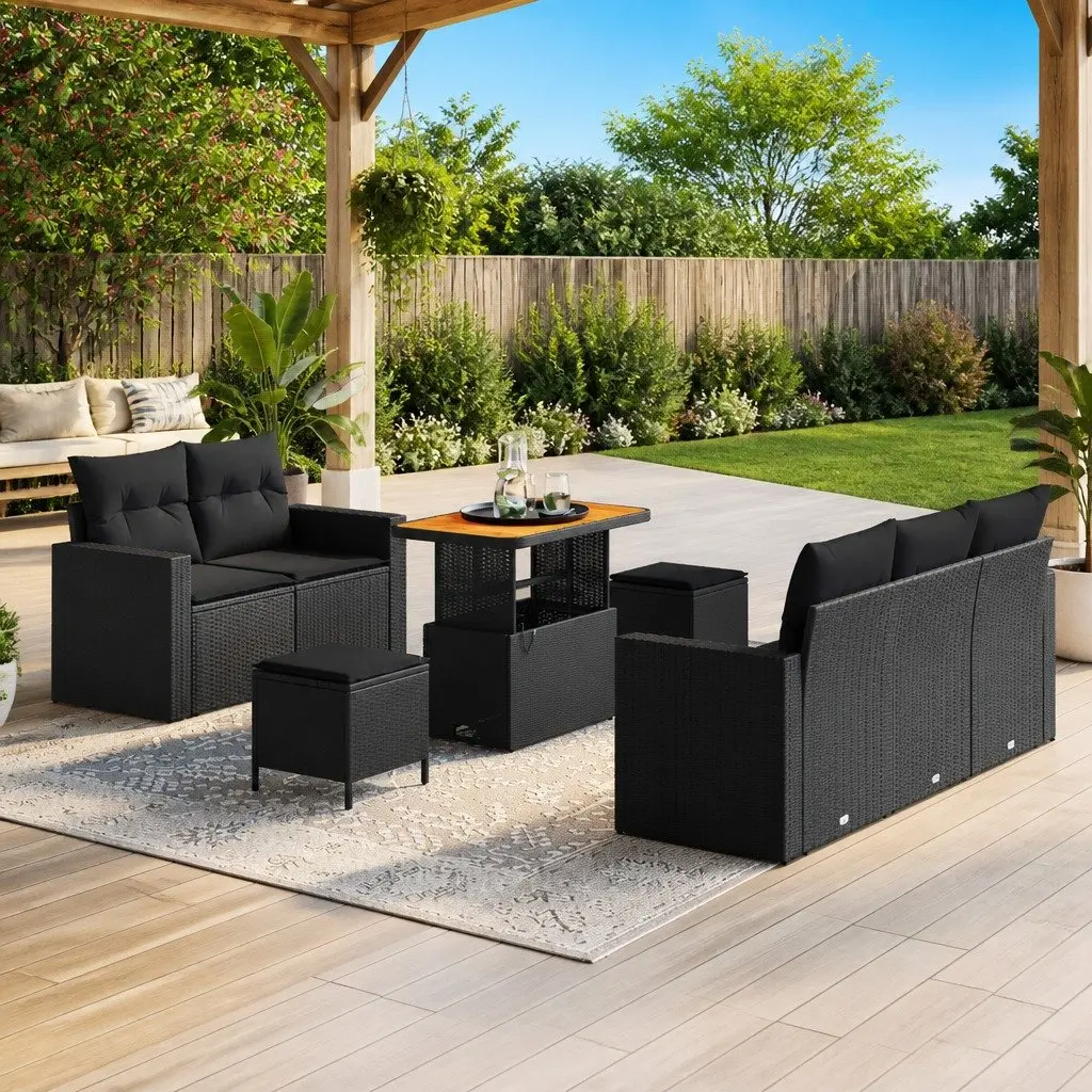 Modular Garden Sofa Set 8 Piece Outdoor Poly Rattan Furniture with Storage Black