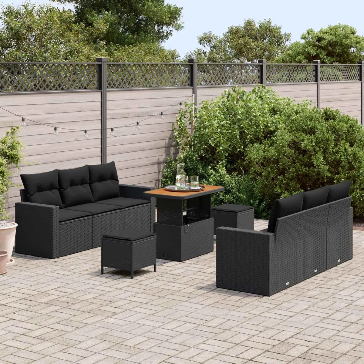 Outdoor Garden Sofa Set 9 Piece Modular Black Rattan Steel Frame Furniture