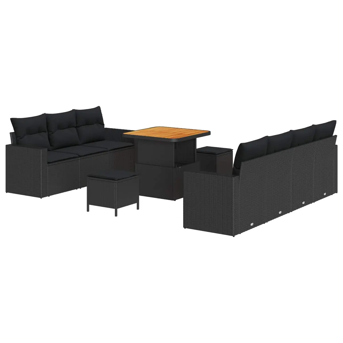 Modular Outdoor Garden Sofa Set for Patio and Garden Black Poly Rattan 10 Piece