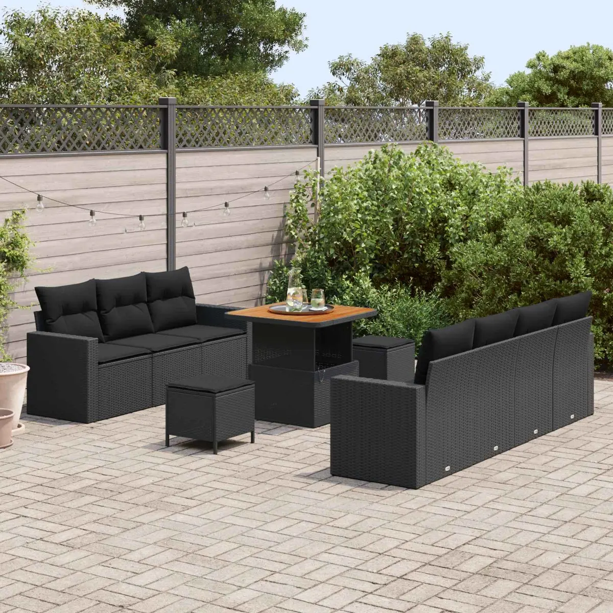 Modular Outdoor Garden Sofa Set for Patio and Garden Black Poly Rattan 10 Piece