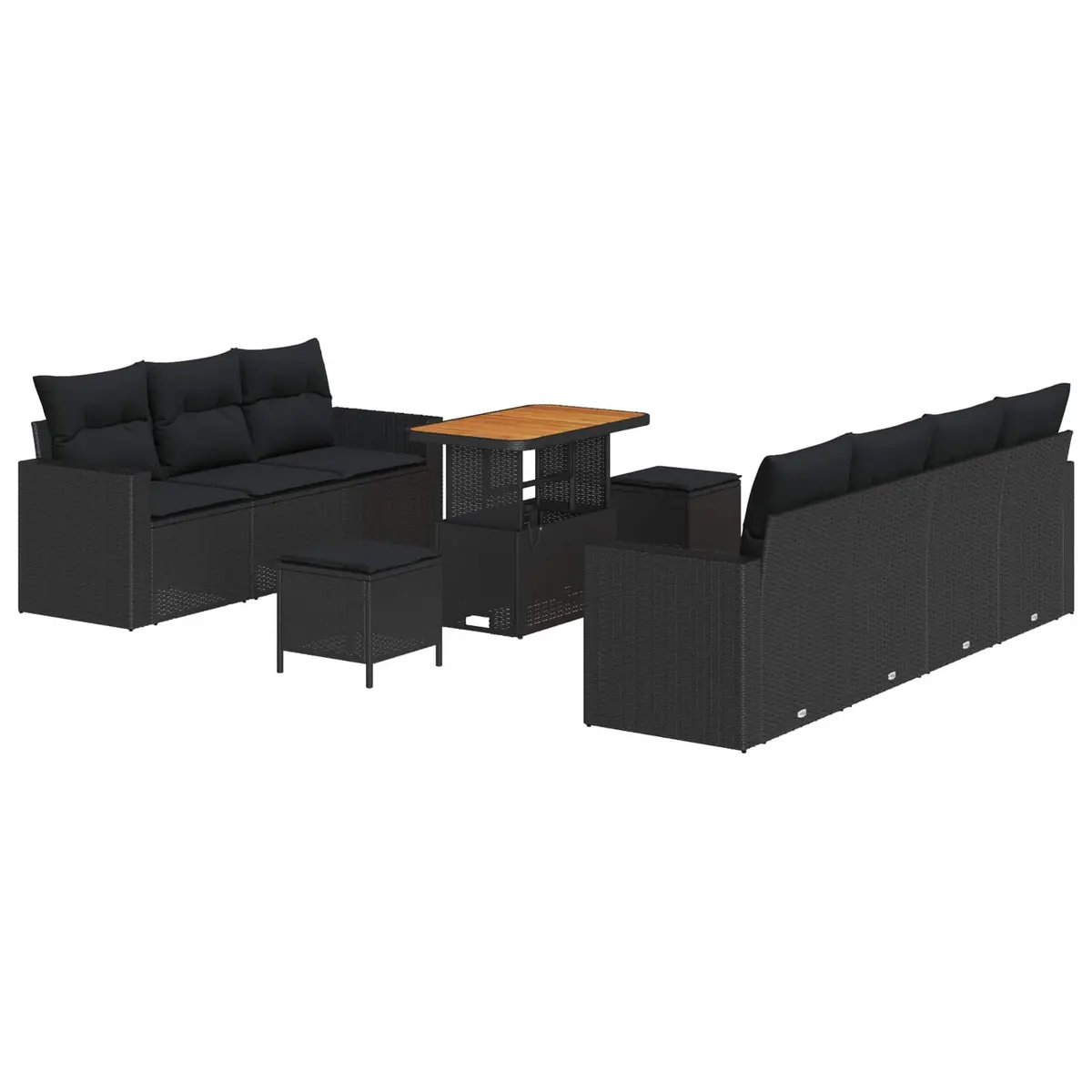 10 Piece Black Outdoor Modular Sofa Set with Cushions and Storage for Garden and Patio