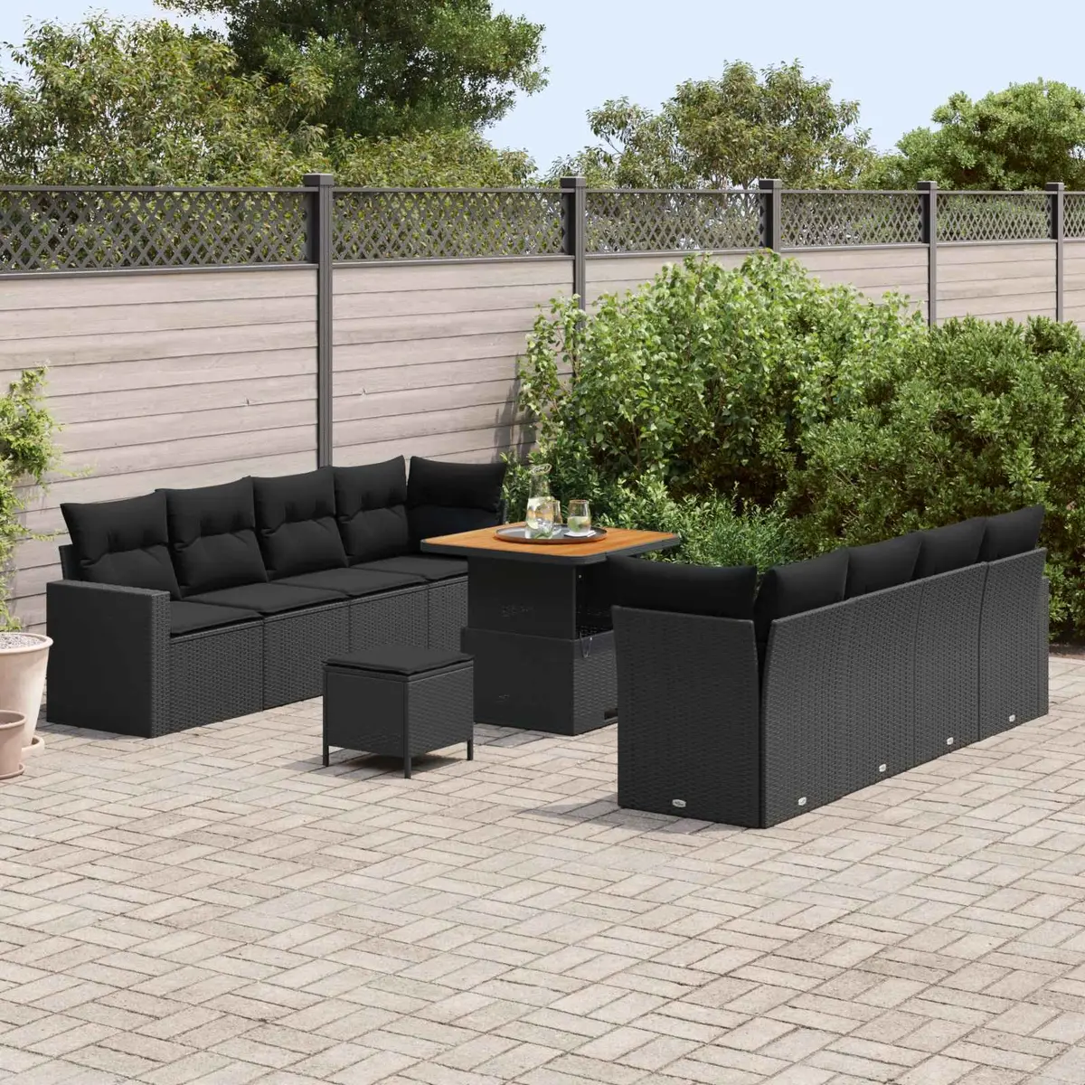 Garden Sofa Set Modular Outdoor Seating Black Poly Rattan Cushions 12 Pcs