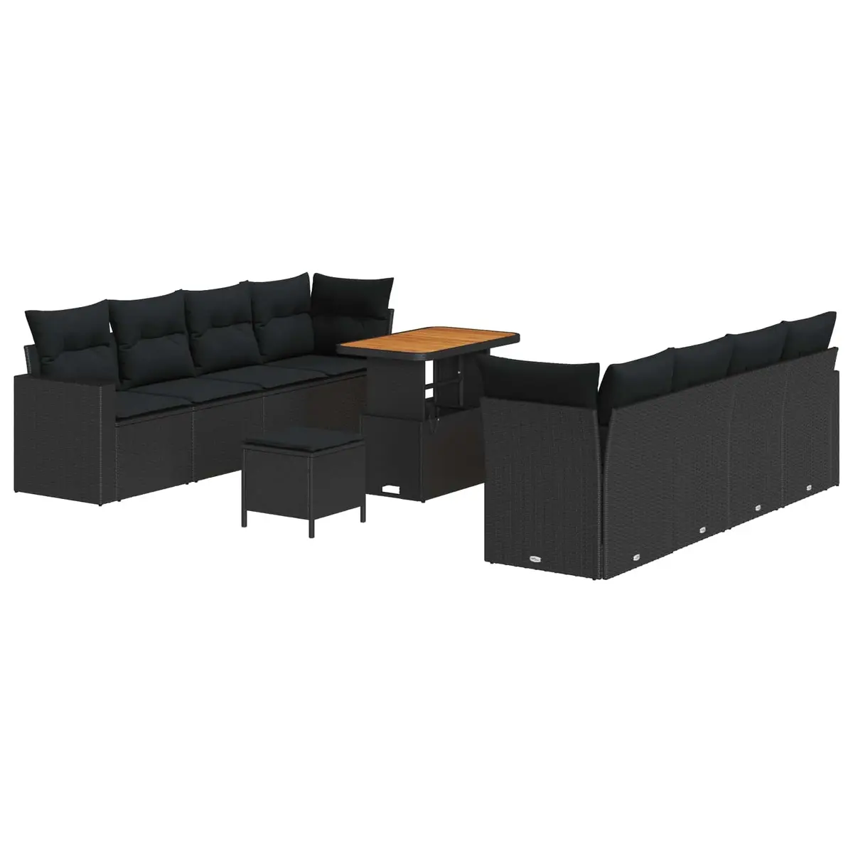 Modular Garden Sofa Set for Outdoor Use 12 Piece Black Poly Rattan Cushion Sectional Lounge