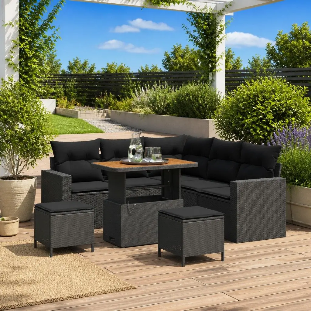 Modular Garden Sofa Set 9 Piece Black Poly Rattan for Outdoor Patio