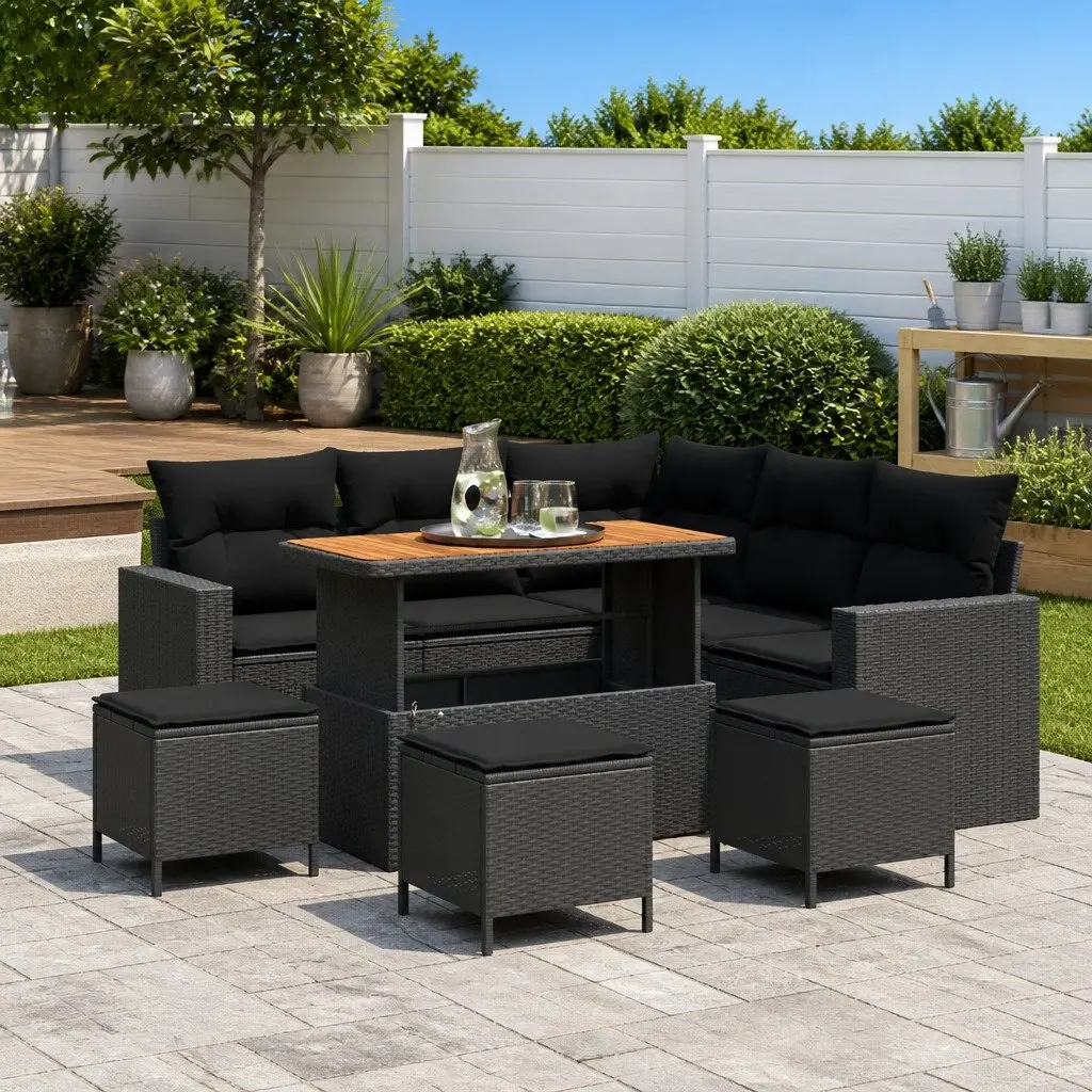 10-Piece Black Garden Sofa Set