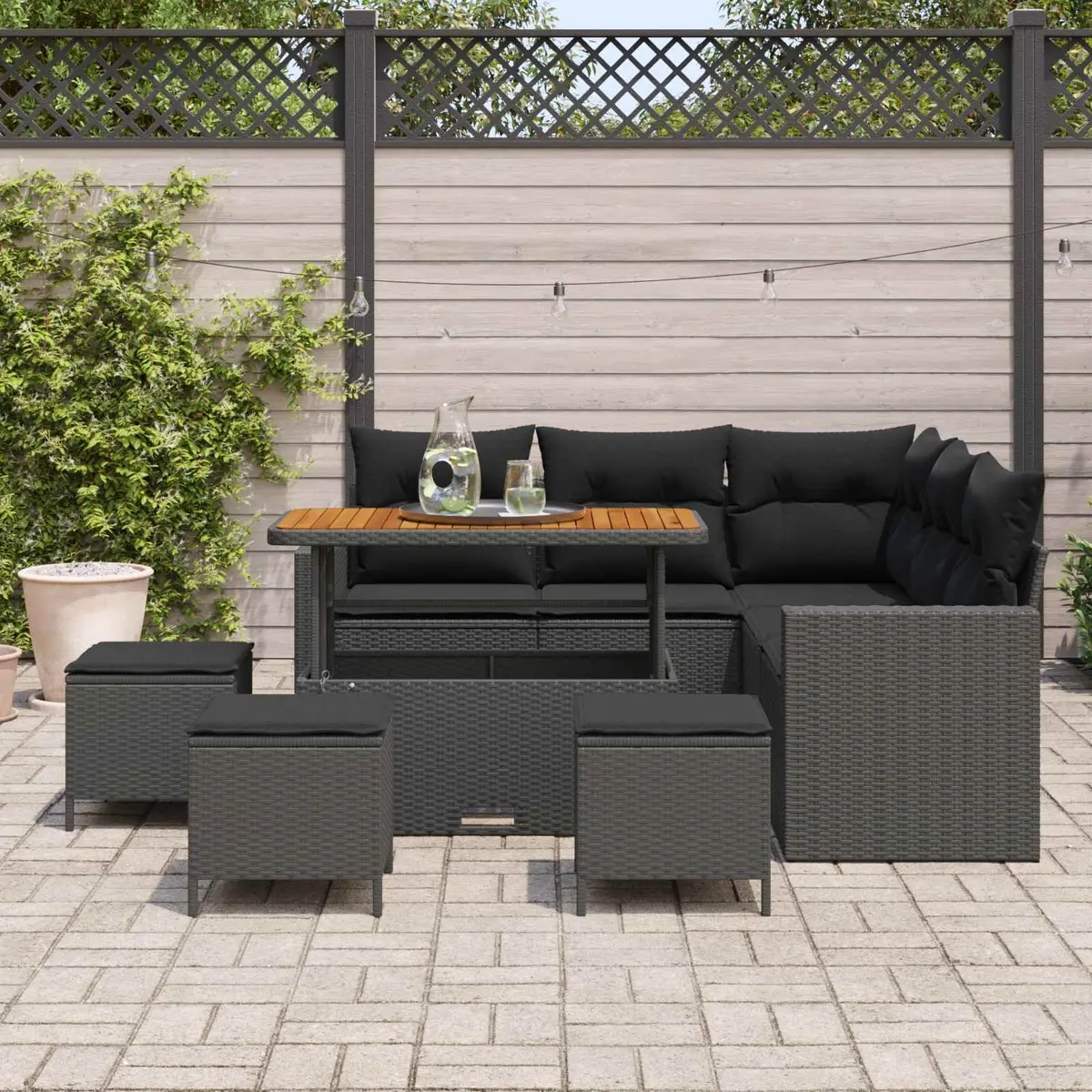 10-Piece Black Garden Sofa Set