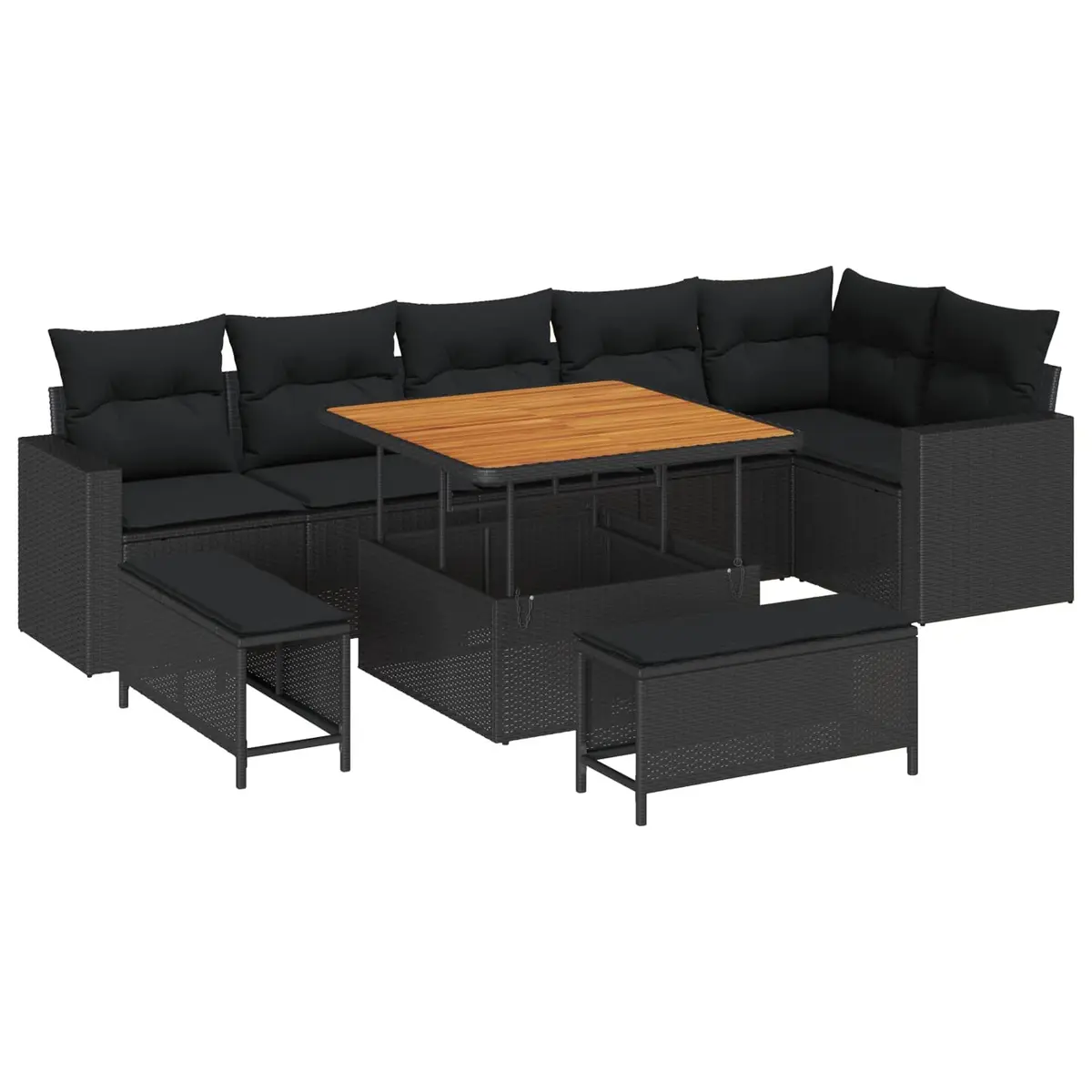 Modular Garden Sofa Set 11 Piece Outdoor Patio Furniture Black Rattan
