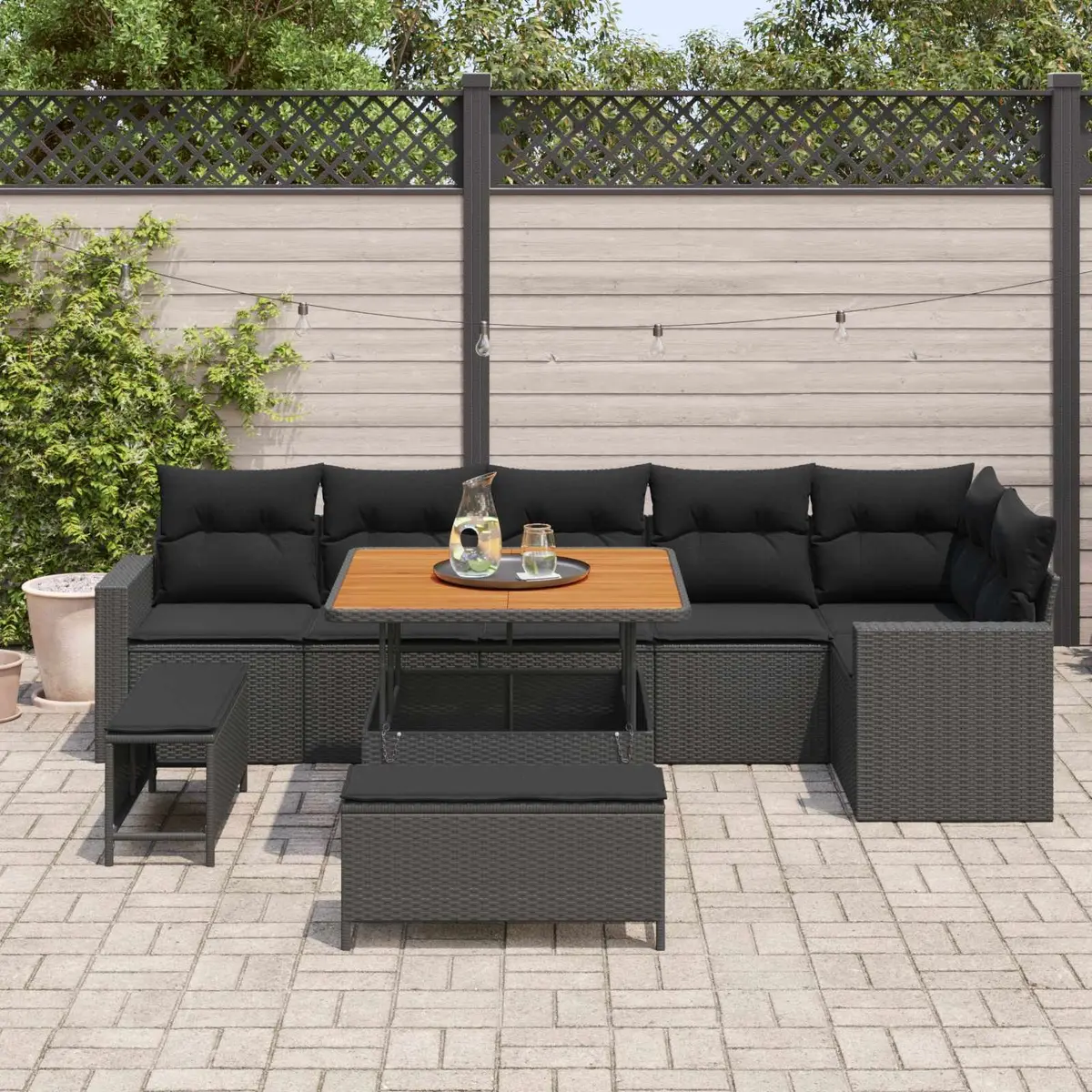 Modular Garden Sofa Set 11 Piece Outdoor Patio Furniture Black Rattan