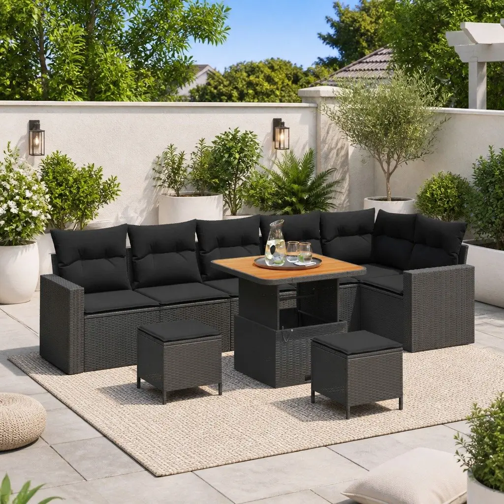 Outdoor Garden Sofa Set 11 Piece Modular Seating Black Poly Rattan