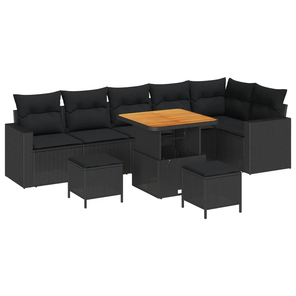 Outdoor Garden Sofa Set 11 Piece Modular Seating Black Poly Rattan