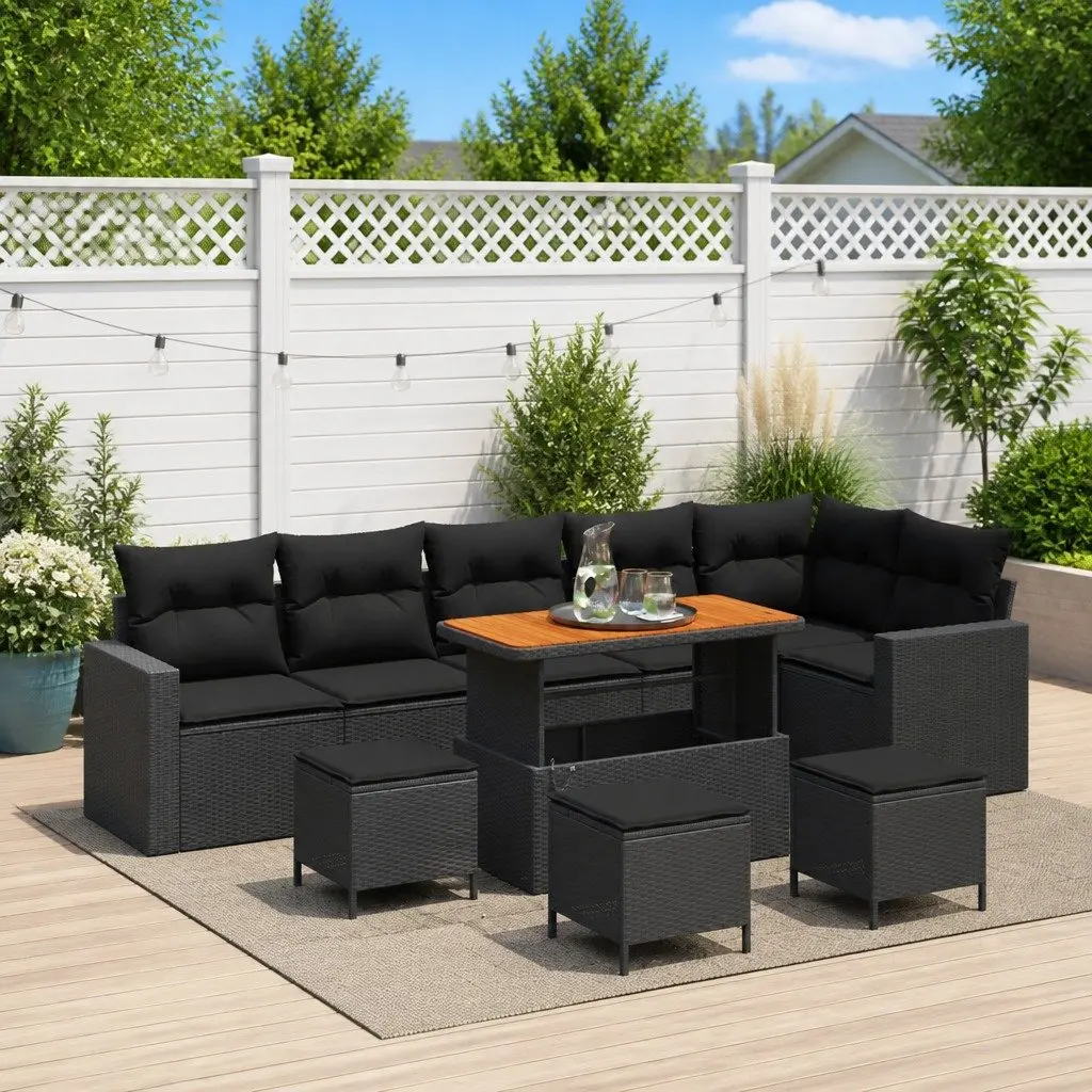 Modular Outdoor Garden Sofa Set 12 Piece Patio Seating Black Poly Rattan