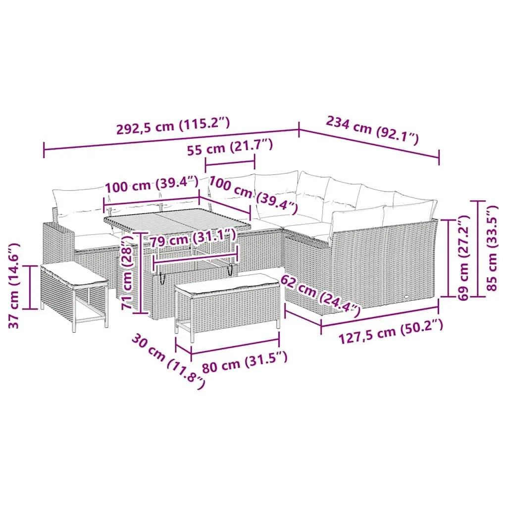 Modular Outdoor Garden Sofa Set for Patios and Terraces Black Poly Rattan with Cushions