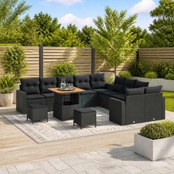 Modular Garden Sofa Set - 17 Pieces of Black Poly Rattan