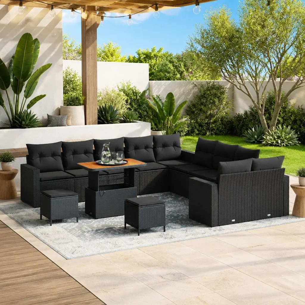 Modular Garden Sofa Set Outdoor Seating 17 Piece Poly Rattan Black with Cushions