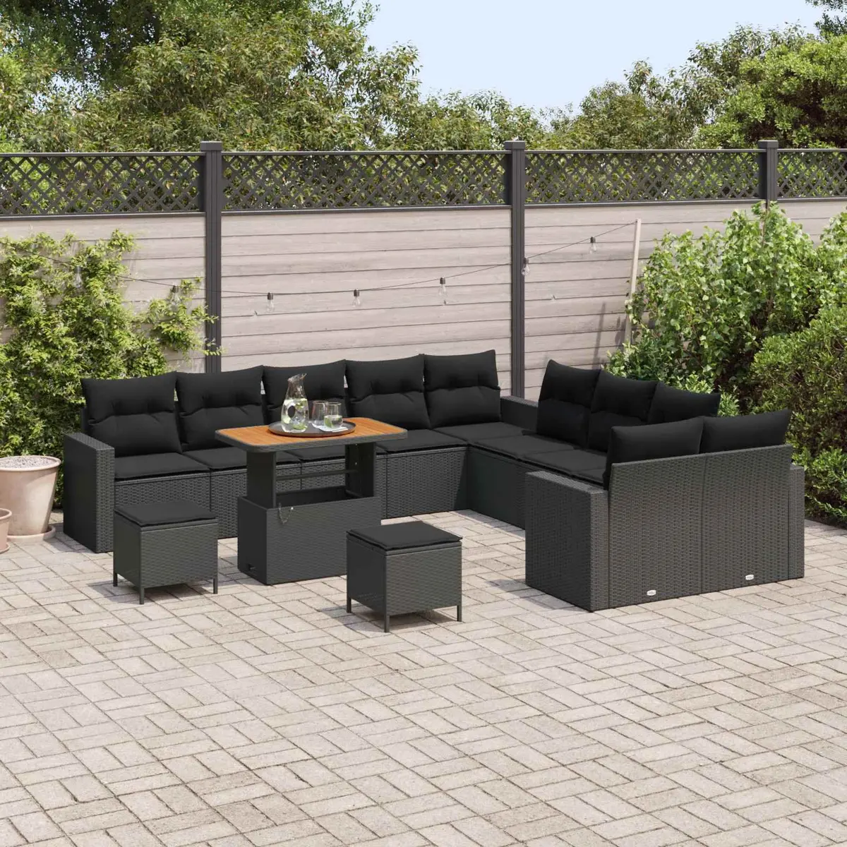 Modular Garden Sofa Set Outdoor Seating 17 Piece Poly Rattan Black with Cushions