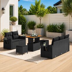 10-Piece Outdoor Sofa Set with Cushions - Black