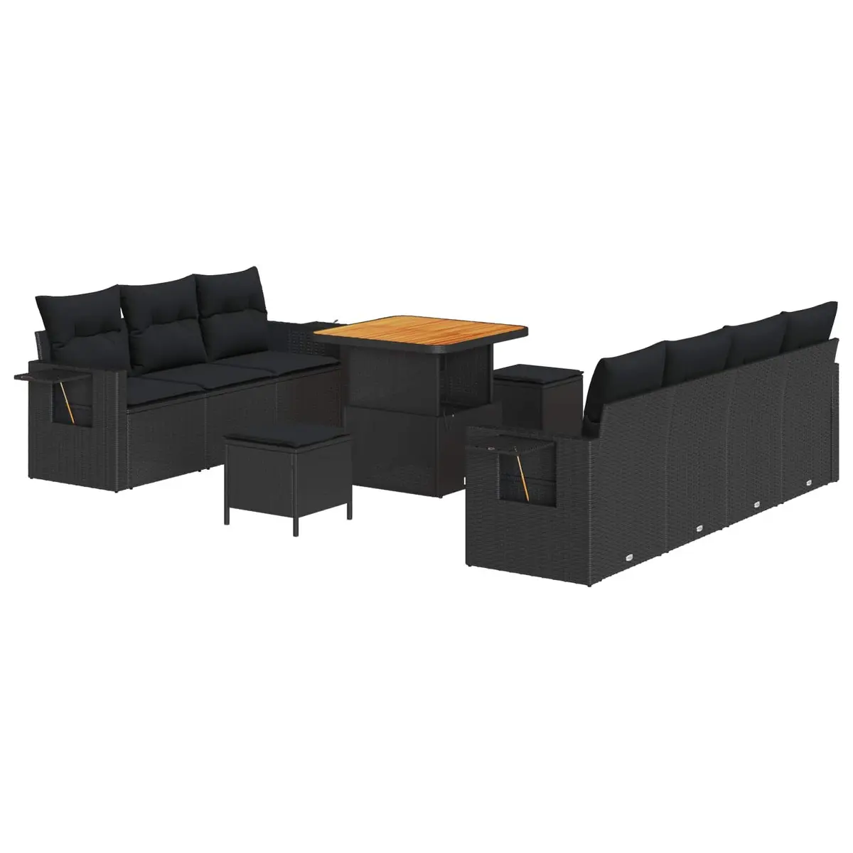 Modular Garden Sofa Set for Outdoor Use with Storage Benches and Adjustable Acacia Wood Table Black 10 Piece