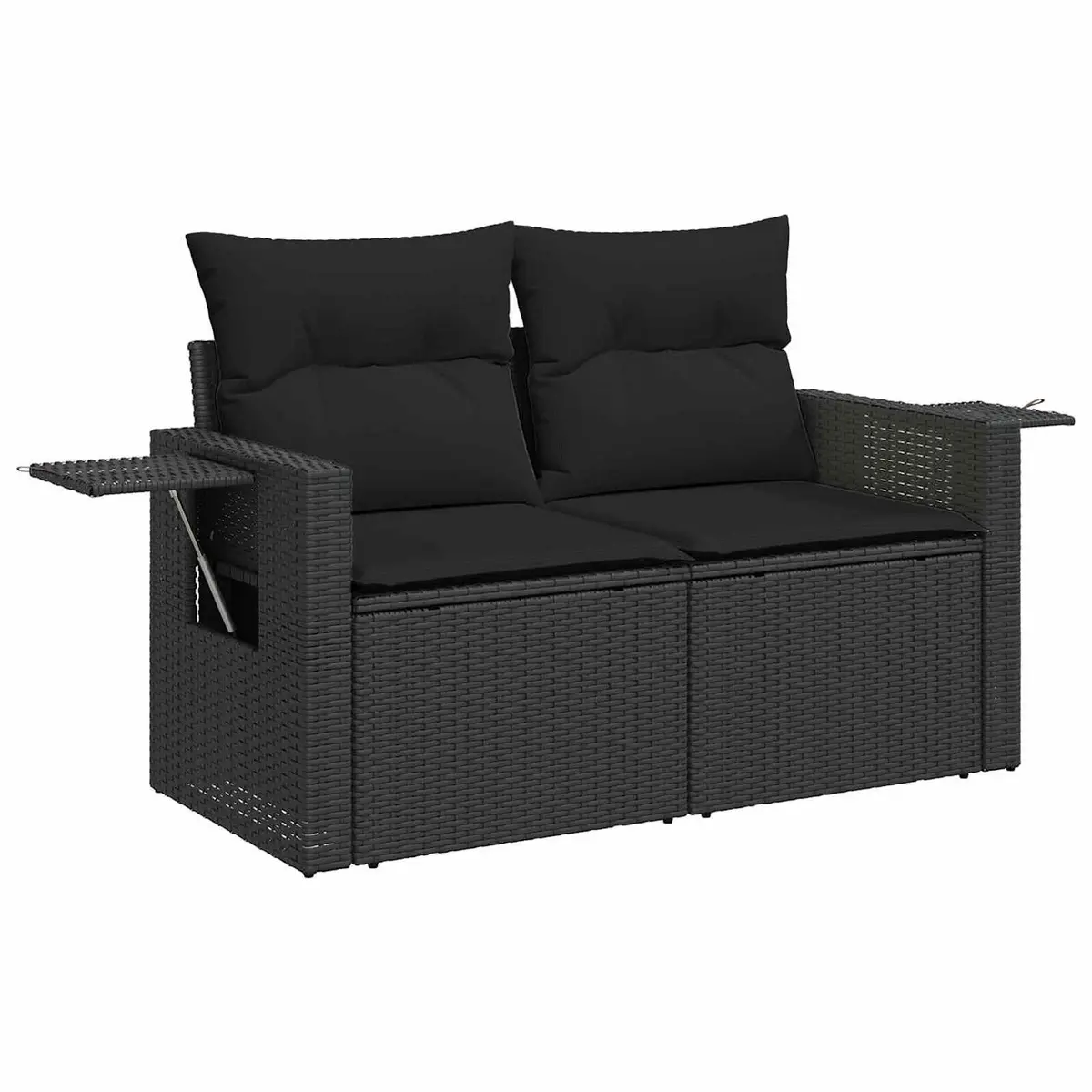 10 Piece Modular Outdoor Seating Set Black Poly Rattan with Storage and Adjustable Acacia Wood Tabletop for Garden and Patio