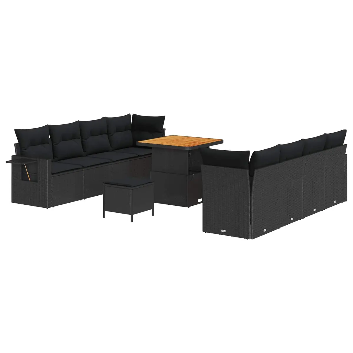 Modular Black Poly Rattan Outdoor Sofa Set with Height Adjustable Table for Garden and Patio
