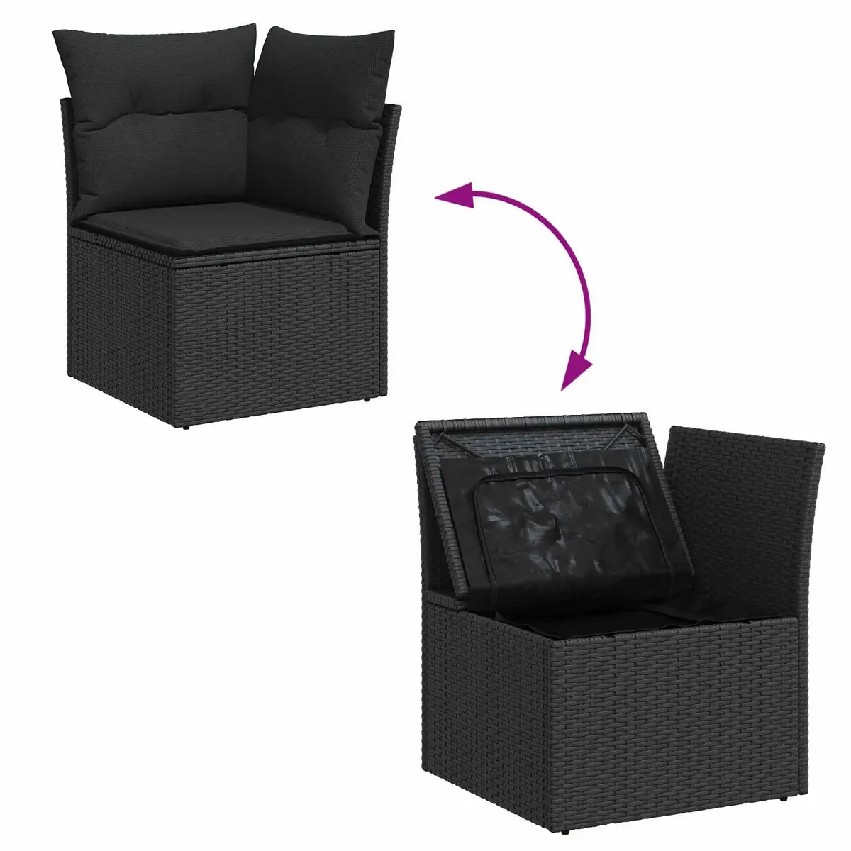 Modular Black Poly Rattan Outdoor Sofa Set with Height Adjustable Table for Garden and Patio