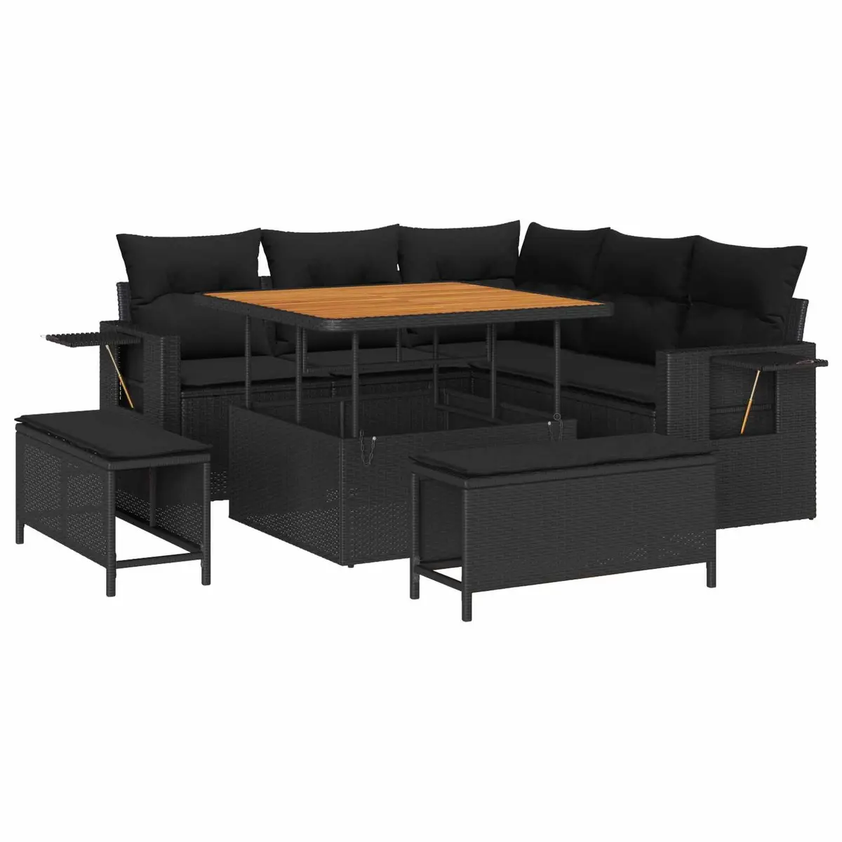 Modular Garden Sofa Set for Outdoor Use 9 Piece Black Poly Rattan Patio Seating