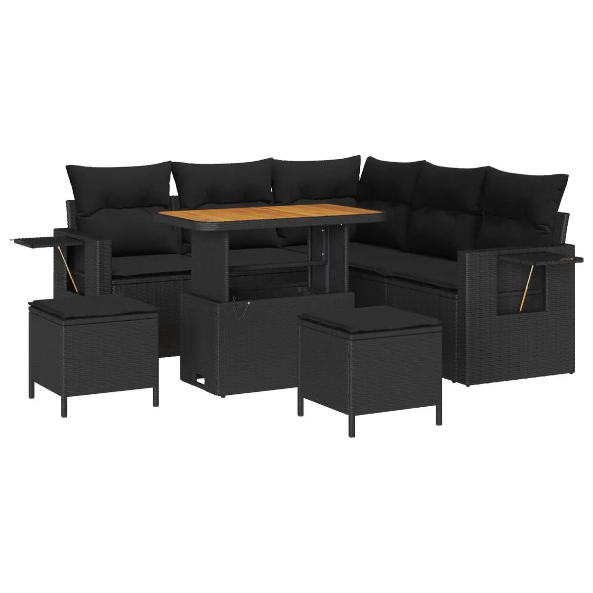 Outdoor Garden Sofa Set 9 Pieces Modular Black Patio Seating with Cushions