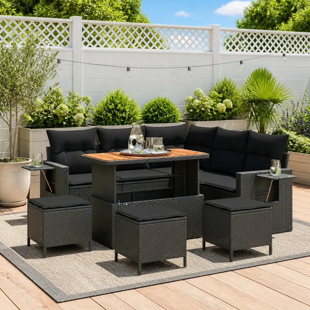 Outdoor Garden Sofa Set 10 Piece Modular Black Poly Rattan Patio Furniture