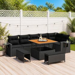 11-Piece Garden Sofa Set - Black Poly Rattan Design