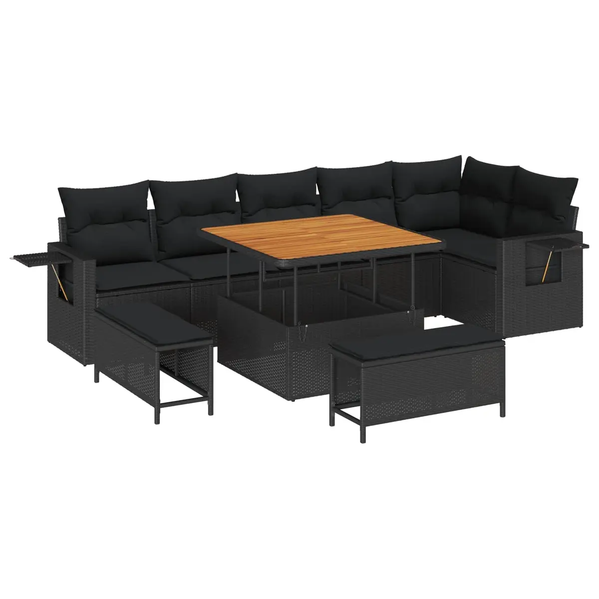 Modular Garden Sofa Set for Outdoor Use 11 Pieces Poly Rattan Lounge Furniture Black