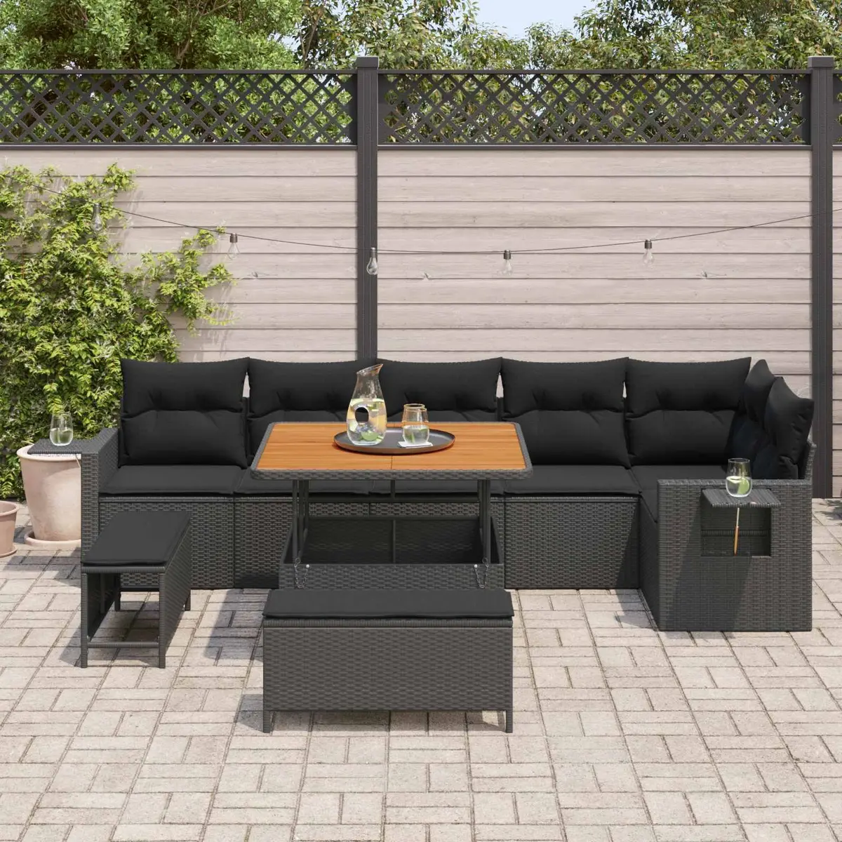 Modular Garden Sofa Set for Outdoor Use 11 Pieces Poly Rattan Lounge Furniture Black