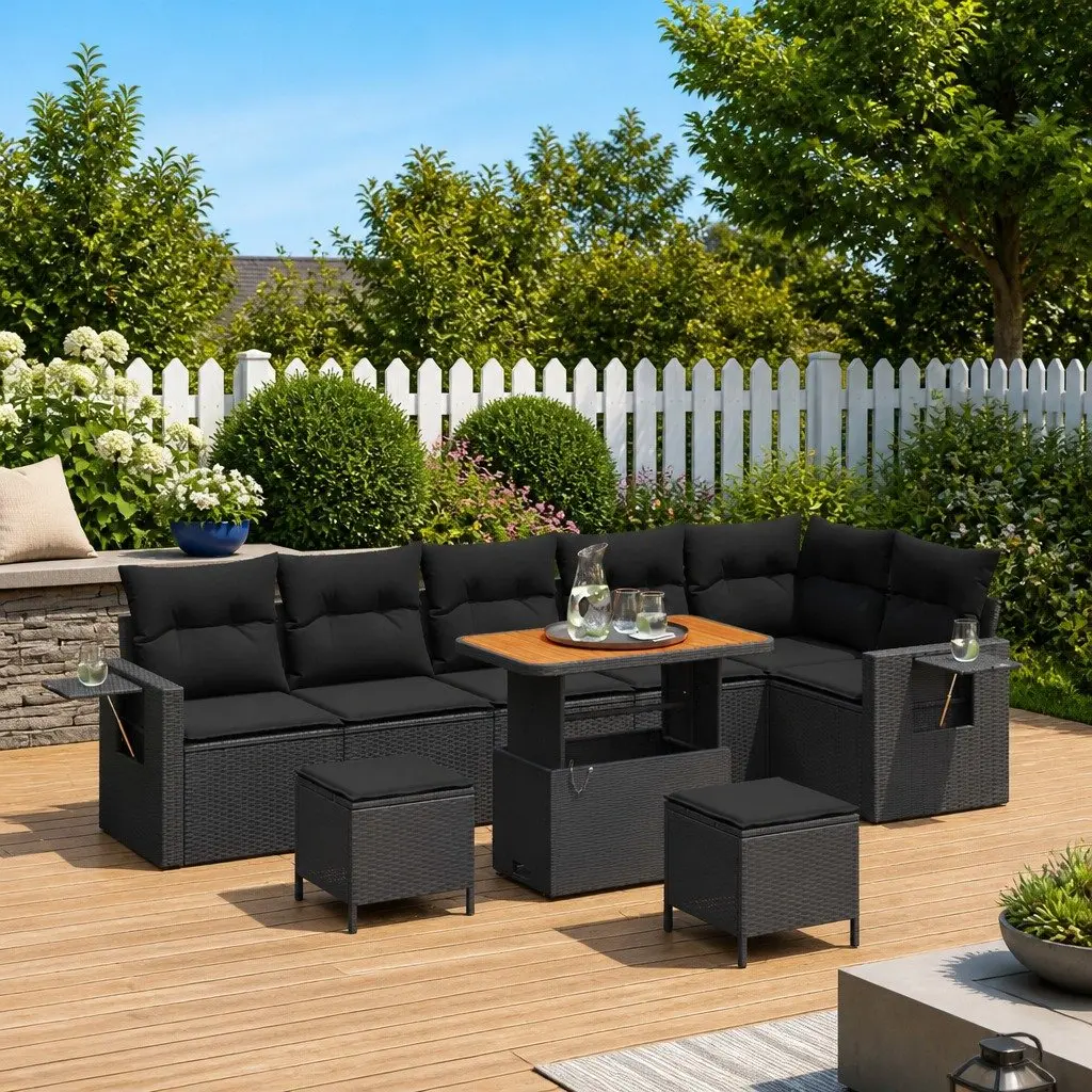 Modular Outdoor Garden Sofa Set 11 Piece Black Poly Rattan for Patio