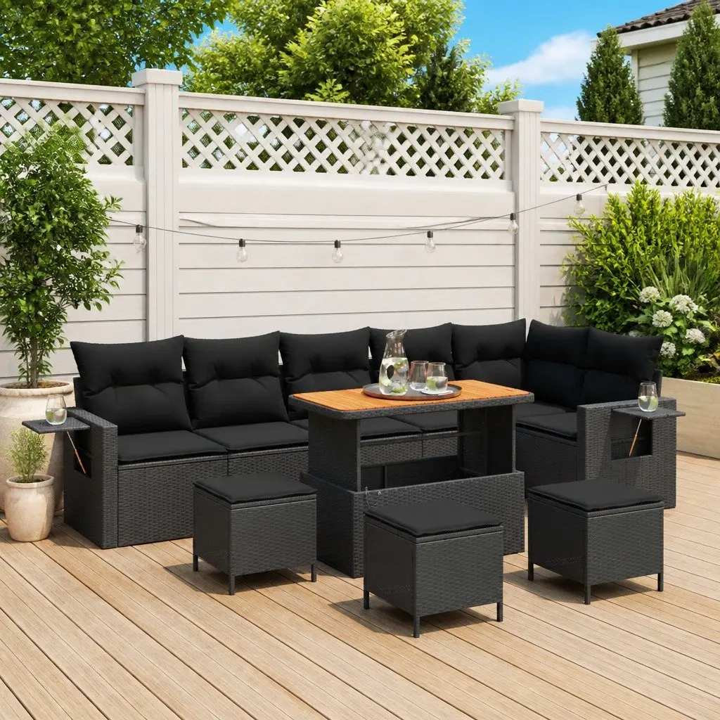 Garden Sofa Set Outdoor Use Modular 12 Piece Black Poly Rattan with Cushions