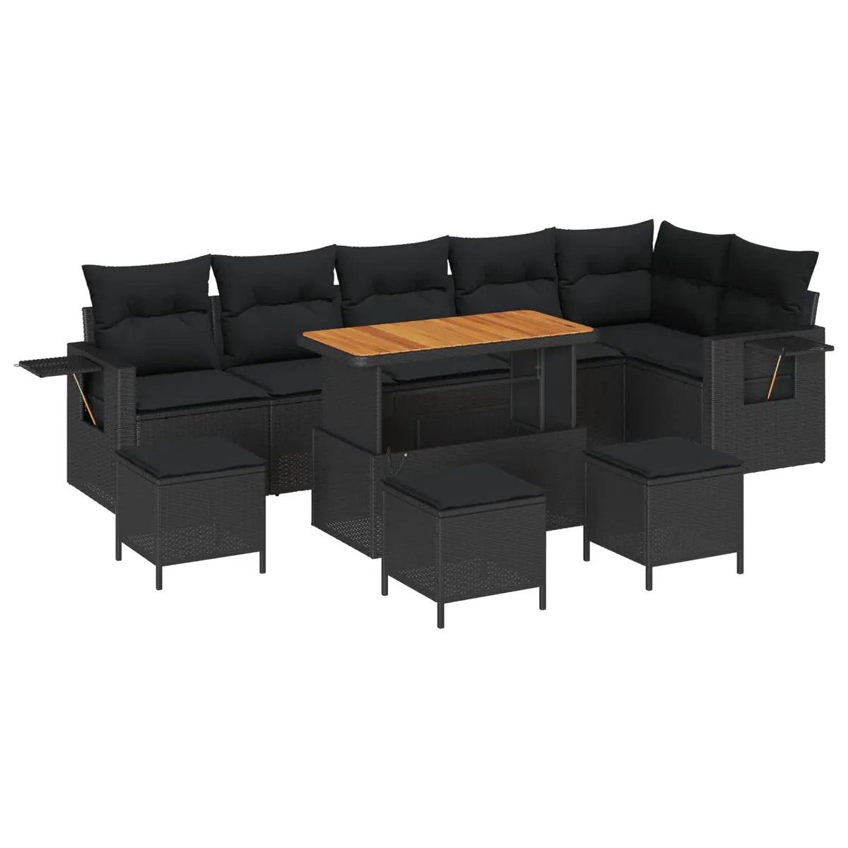 Garden Sofa Set Outdoor Use Modular 12 Piece Black Poly Rattan with Cushions