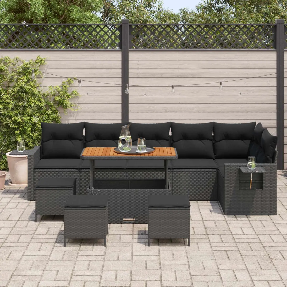 Garden Sofa Set Outdoor Use Modular 12 Piece Black Poly Rattan with Cushions