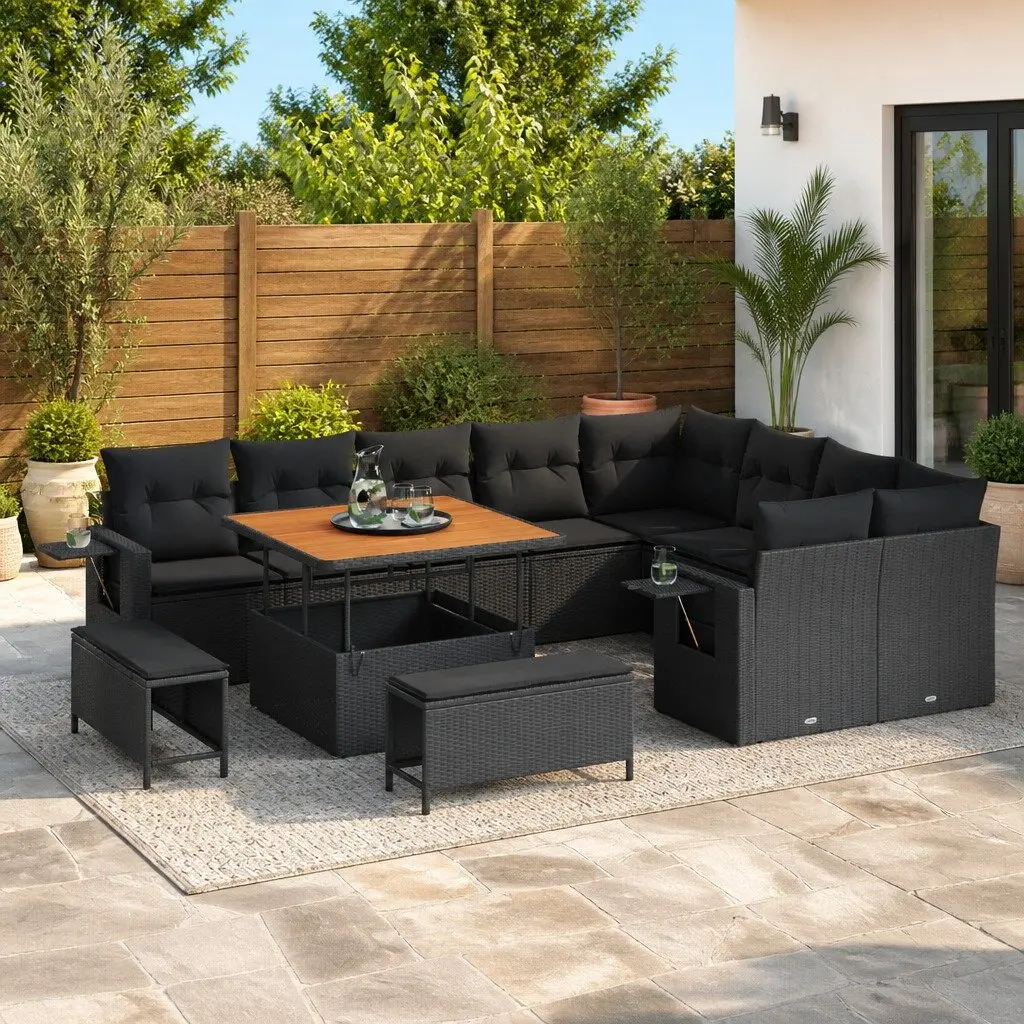 Modular Outdoor Sofa Set 13 Piece Black Poly Rattan Flexible Arrangement for Garden or Patio