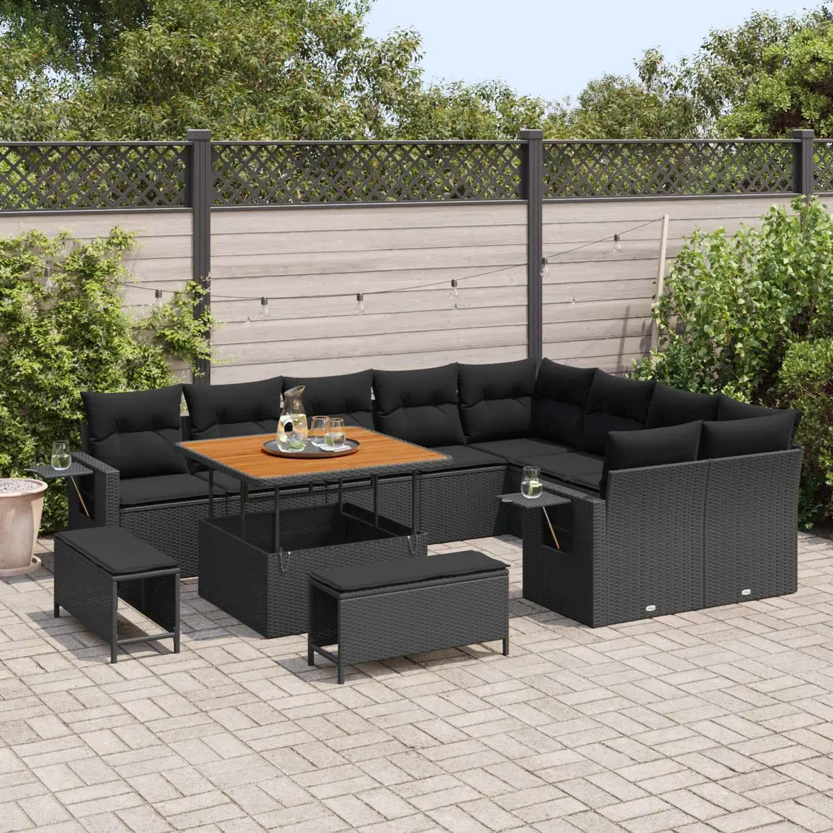 Modular Outdoor Sofa Set 13 Piece Black Poly Rattan Flexible Arrangement for Garden or Patio