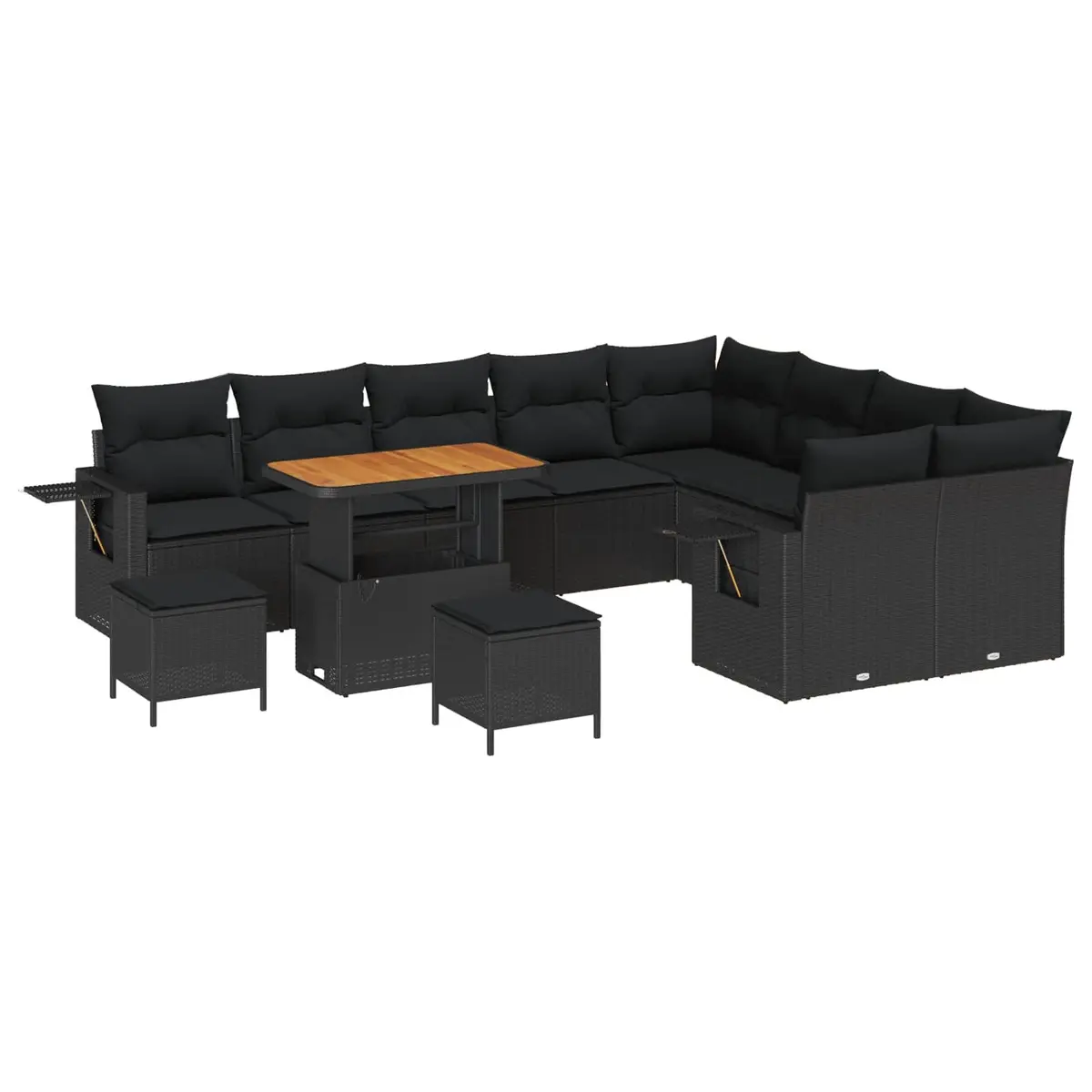 Modular Garden Sofa Set Outdoor Use 12 Pieces Black Poly Rattan