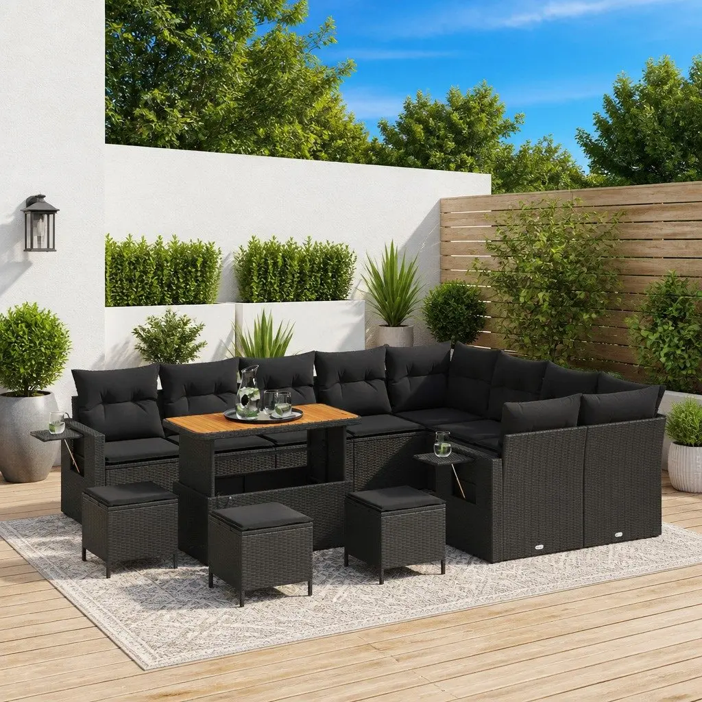 Outdoor Garden Sofa Set 13 Pieces Modular Black Poly Rattan Patio Furniture