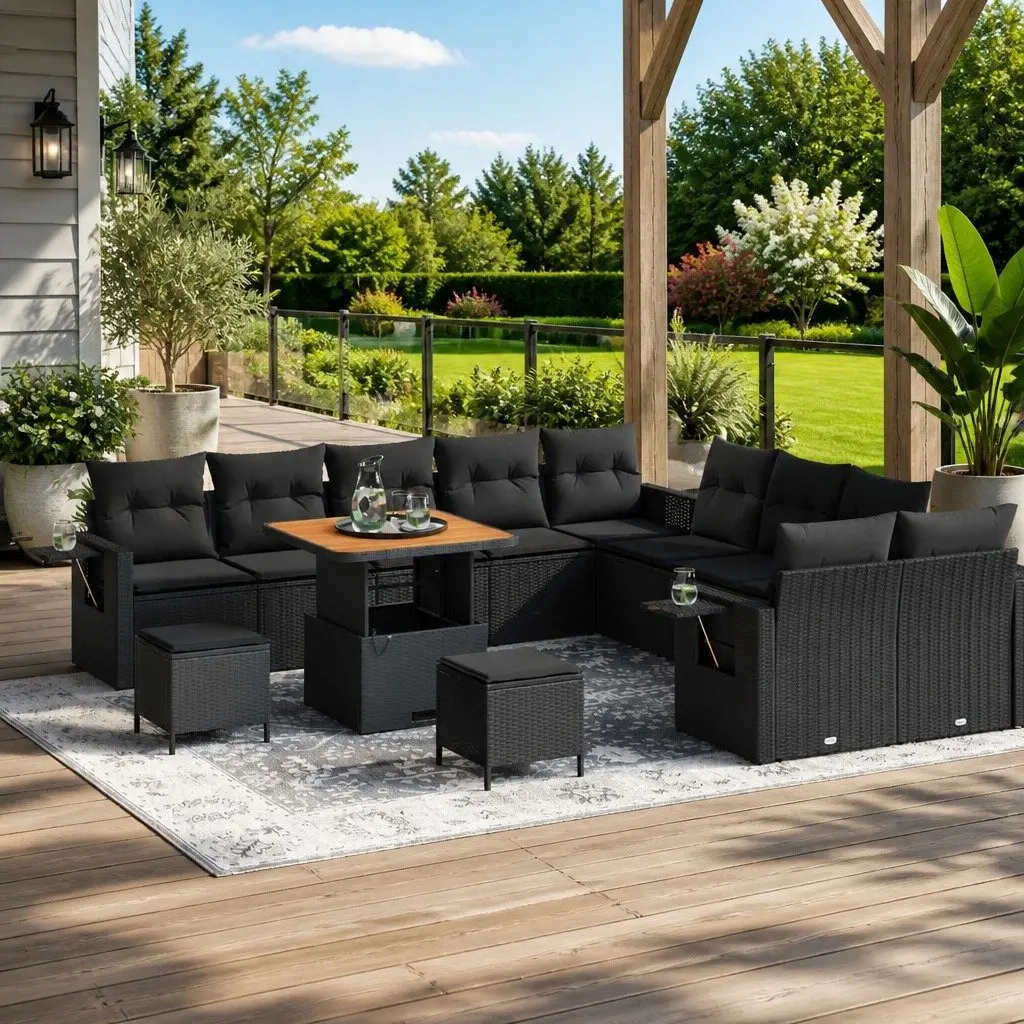 Modular Garden Sofa Set 13 Pieces Black Outdoor Furniture for Patios and Terraces