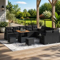Black 13-Piece Outdoor Sofa Set with Modular Design