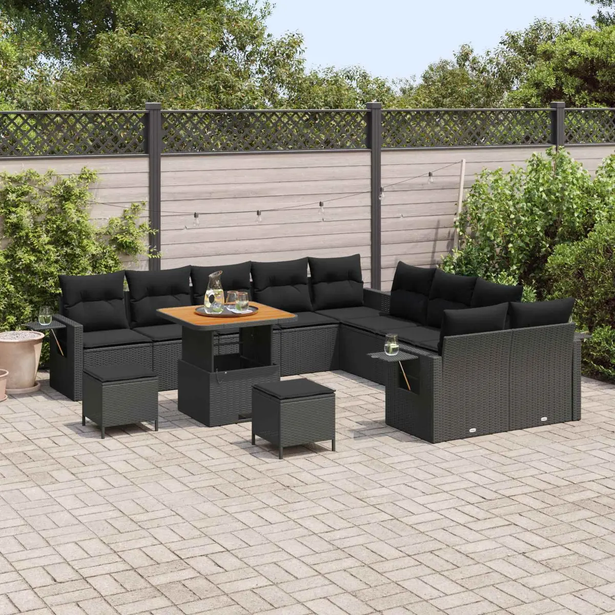 Modular Garden Sofa Set 13 Pieces Black Outdoor Furniture for Patios and Terraces