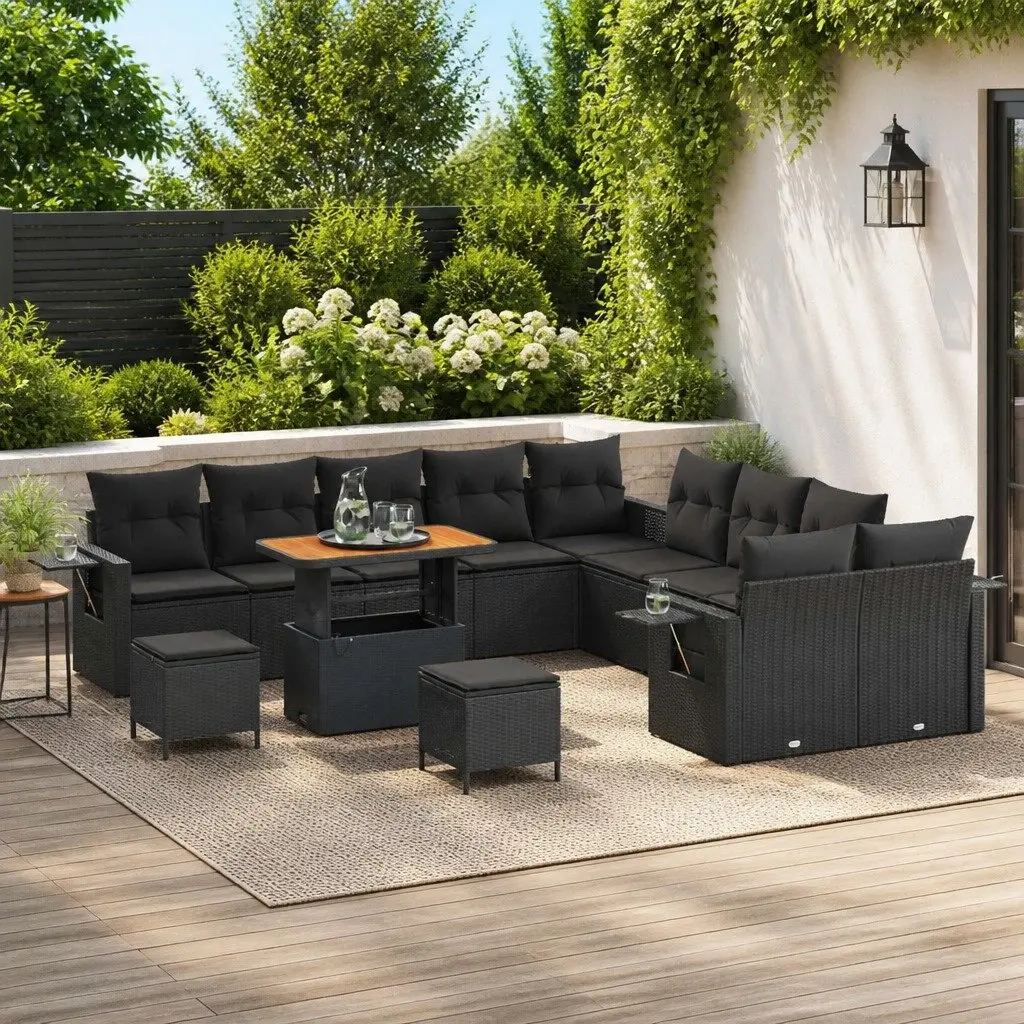 Modular Garden Sofa Set for Outdoor Use 13 Piece Black Poly Rattan with Cushions